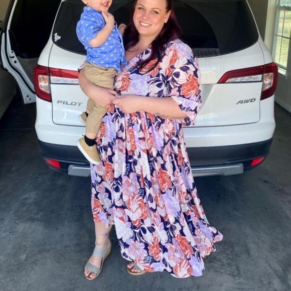 Torrid size 2 NAVY FLORAL SWISS DOT BUTTON DOWN TEA LENGTH DRESS - Picture 5 of 12